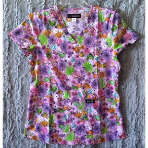 Koi Basics Birdie  2-Pocket STRETCH V-Neck Print Scrub Size XS RN121336